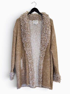Vintage 90s Side Effects Brown Fuzzy Knit Open Front Cardigan Sweater 1X